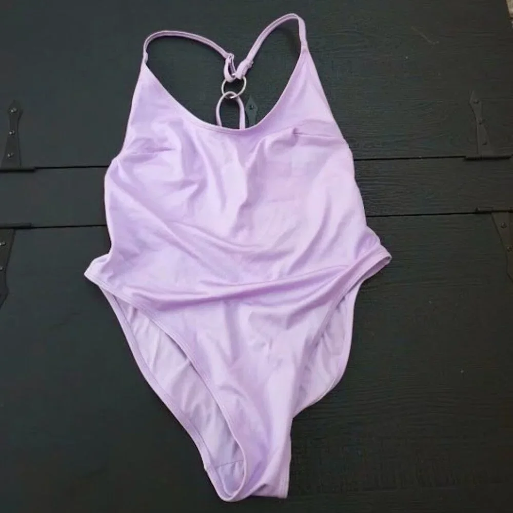 NWT H&M sz large lavender one piece high leg swimsuit - Picture 2 of 5